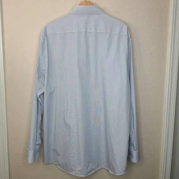 Kenneth Cole Dress Shirt 2XL Men Size 18 34/35 Light Blue Grid Check Long Sleeve - Picture 2 of 12